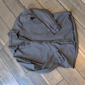 Gray Men's Long Sleeve Casual Button Down Shirt with Zipper Size Large